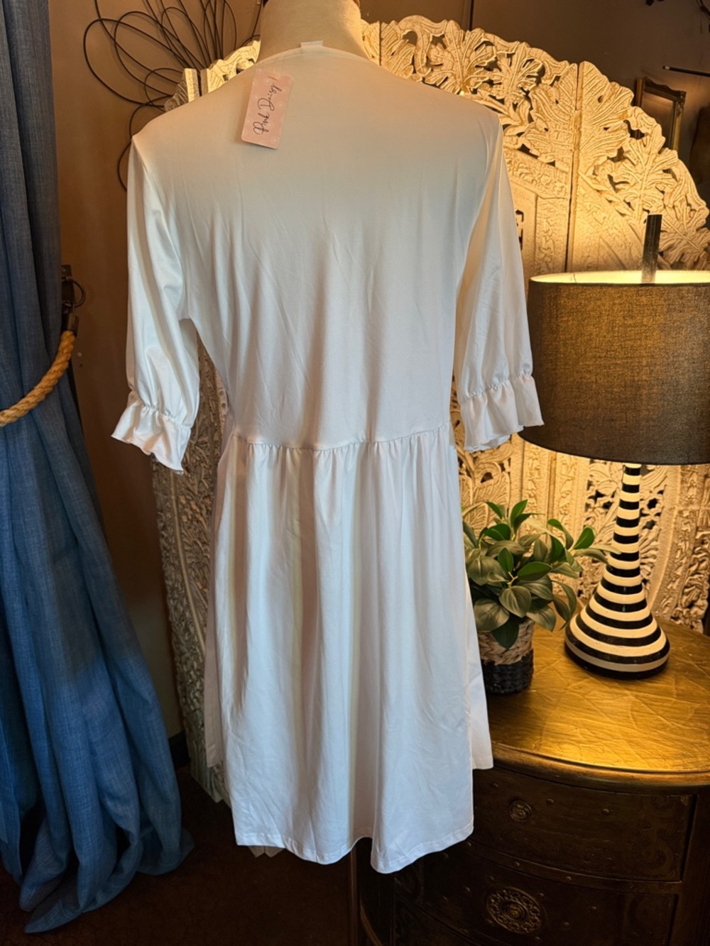 White V-Neck Empire Waist Dress - Picture 4 of 8